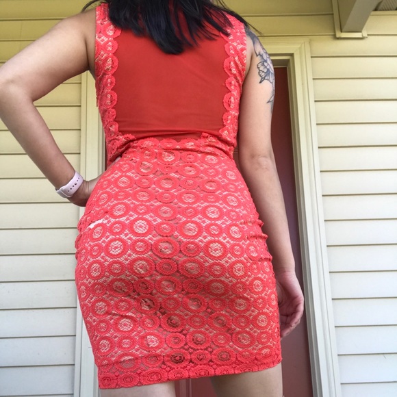 Bebe Lace Red Dress - Picture 4 of 5